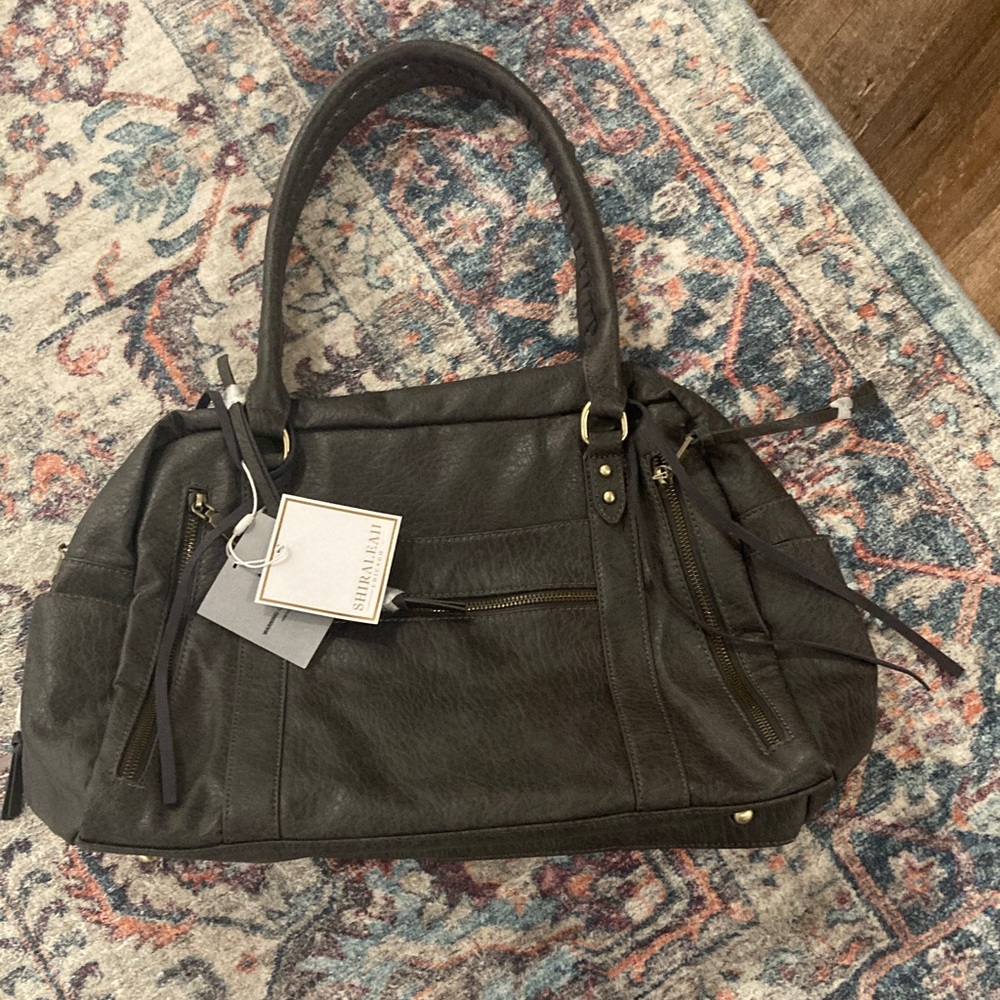 Elegant Gray Leather Handbag